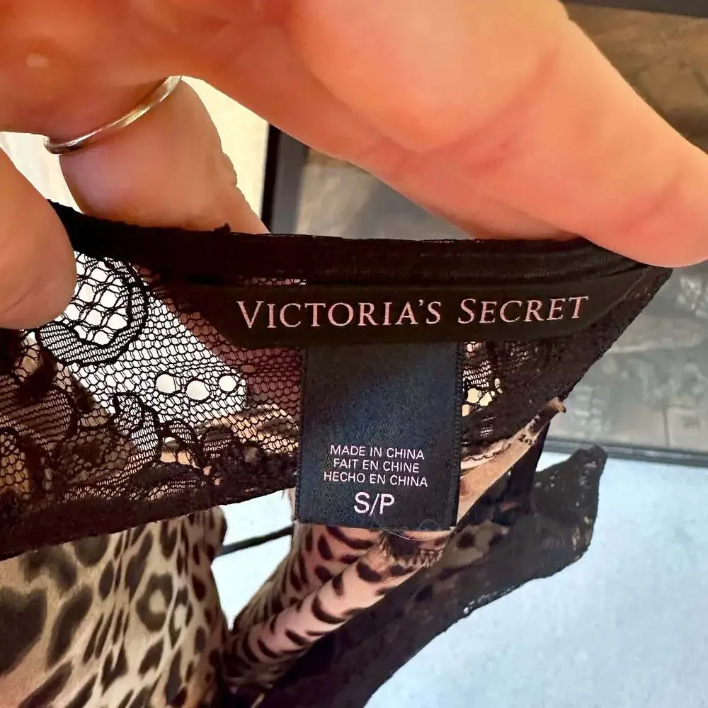 Victoria's Secret Leopard Print Satin and Lace Babydoll Chemise